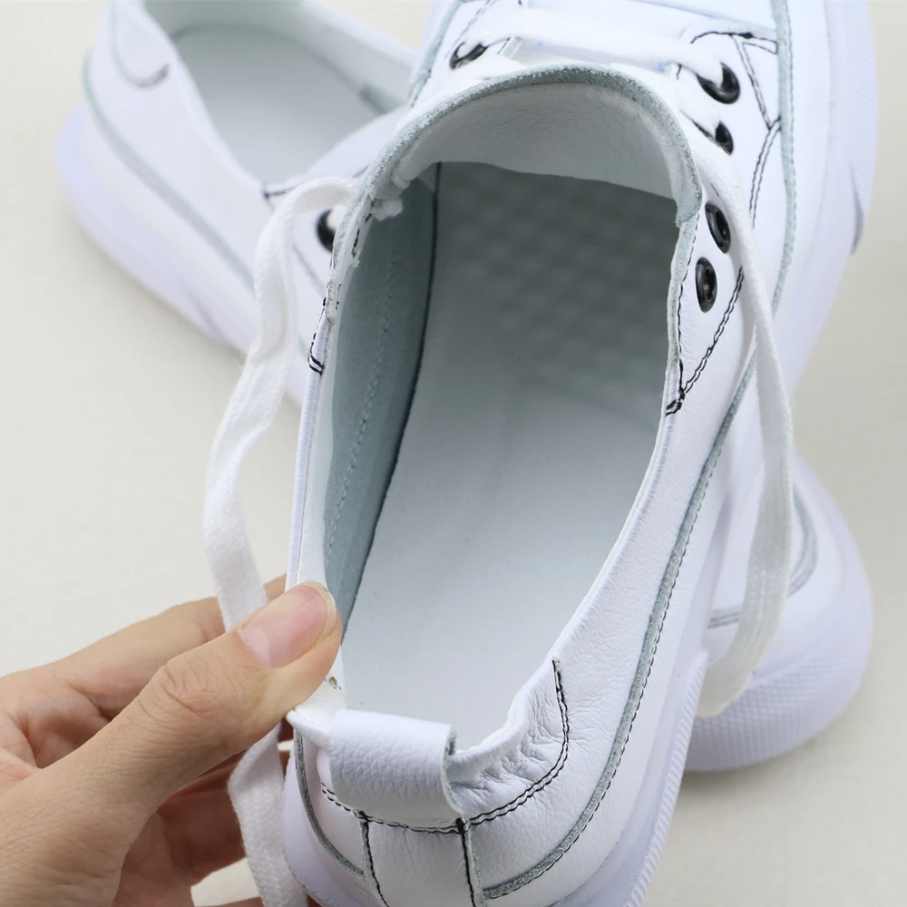 Настоящие фотографии новые женские кроссовки из натуральной кожи модные белые