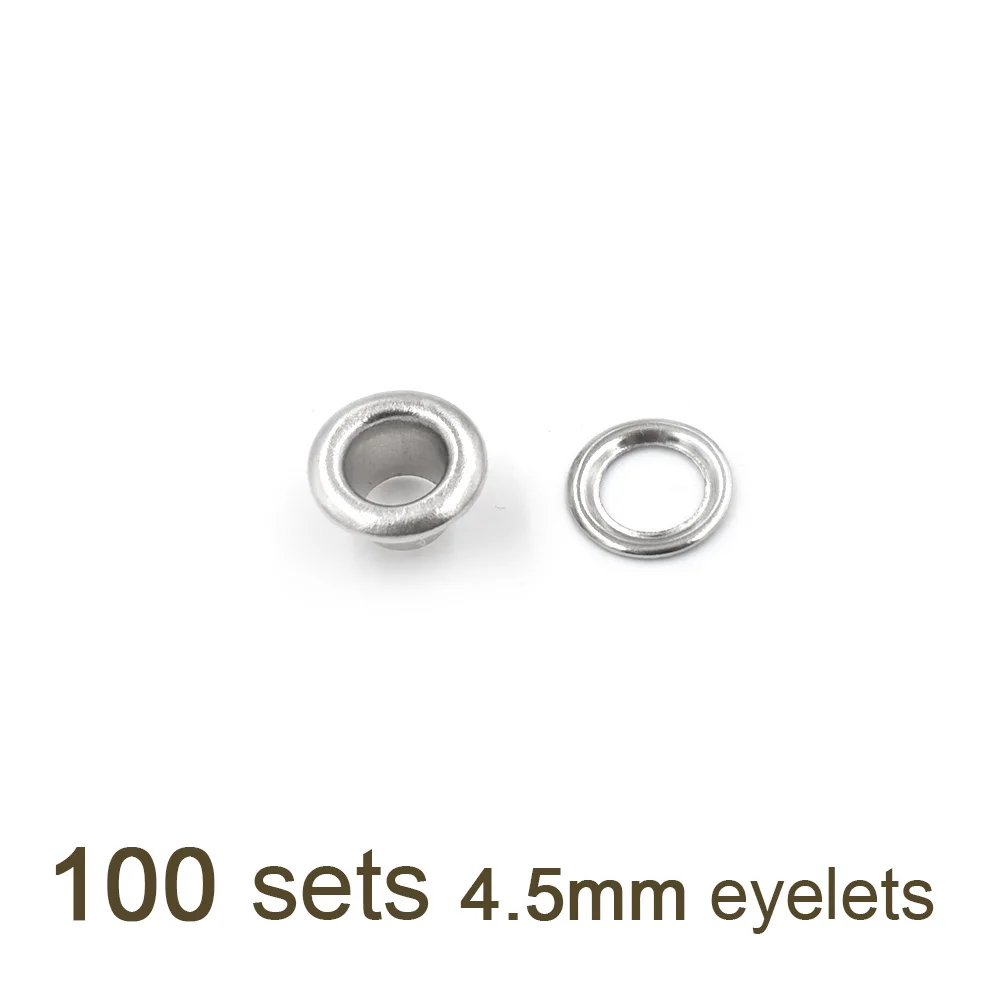 100 set 4.5mm eyelet 3,5 мм/4 мм/4,5 мм/5 мм/6 мм Металлические люверсы для скрапбукинга DIY для домашней работы швейная Одежда Люверсы ручные стучки инструменты - Цвет: 100 set 4.5mm eyelet