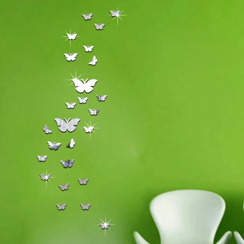 25 шт. декоративные зеркальные наклейки на стену с акриловыми бабочками