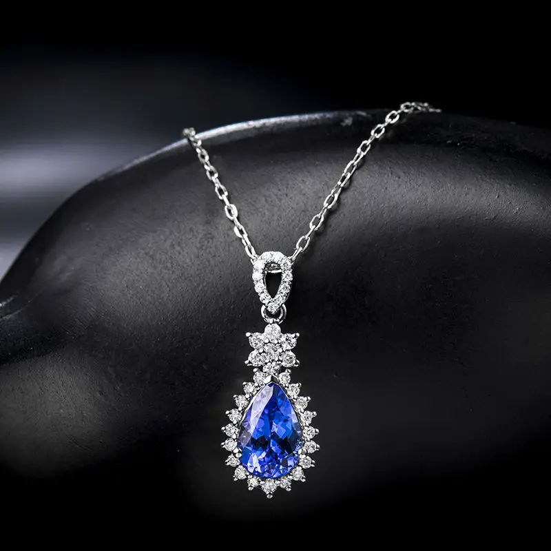1.46ct AAA Натуральный Танзанит подвески в форме груши 18 к белое золото алмаз 750 кулон