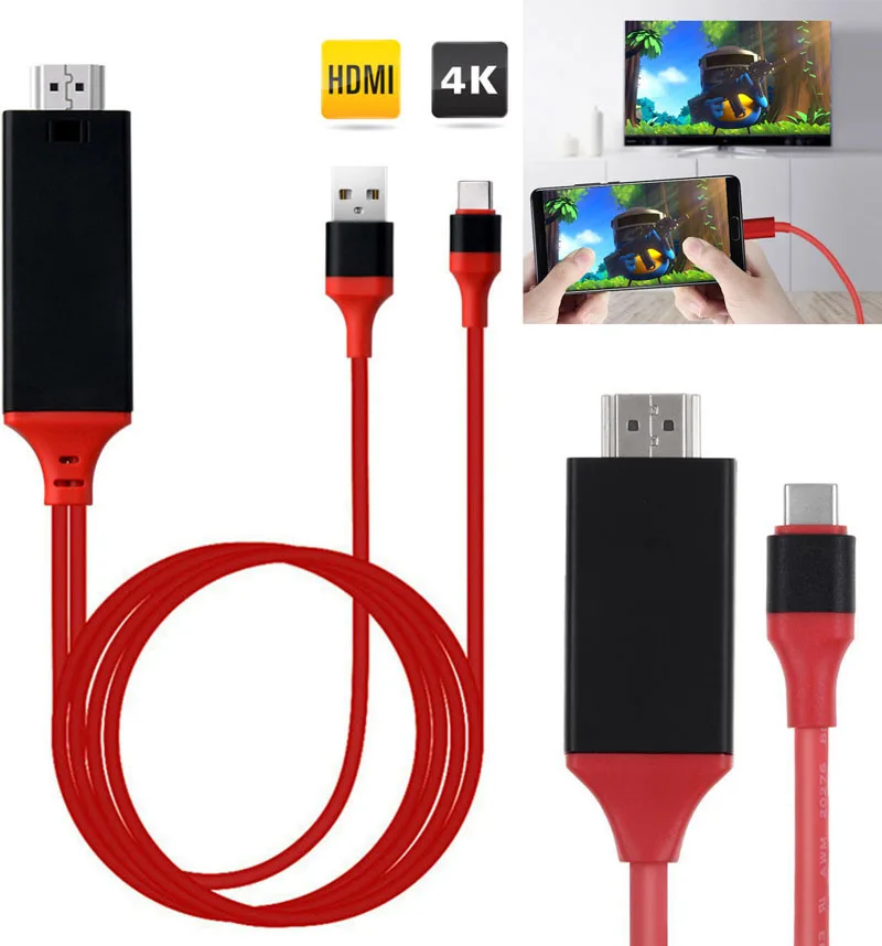 2 м тип C HDMI кабель телефон подключение к ТВ адаптер HD ТВ экран поделиться Ссылка для MacBook Dell ASUS samsung S8 S9+ S10+ huawei P20 P30