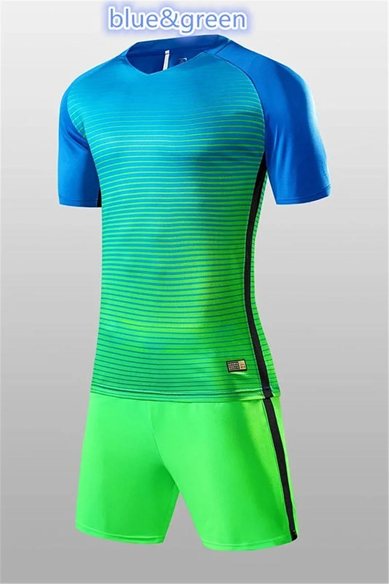Blue Green Детские футболки с короткими рукавами для игры в футбол, спортивные костюмы для футбола, дышащая быстросохнущая Спортивная одежда для мальчиков - Цвет: Blue Green