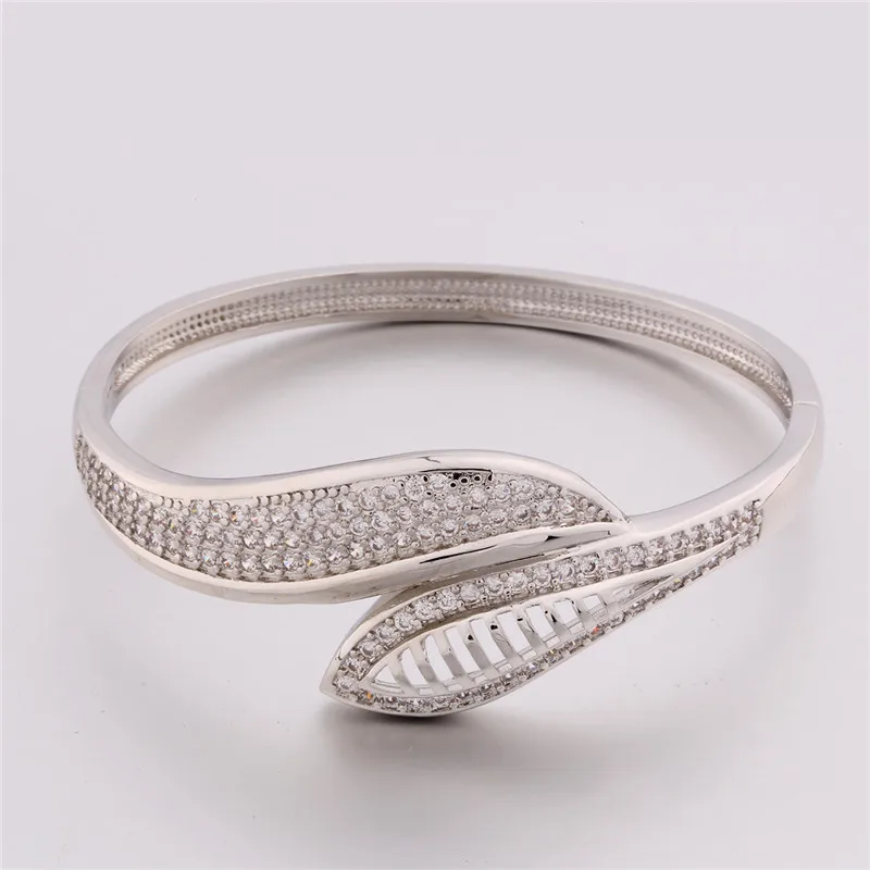 white gold plated BUDONG бренд элегантный лист ЛЮБОВЬ Бесконечность браслет для женщин серебро/золото-цвет Pulsera белый фианит, циркон массивные ювелирные изделия XUZ028 - Окраска металла: white gold plated