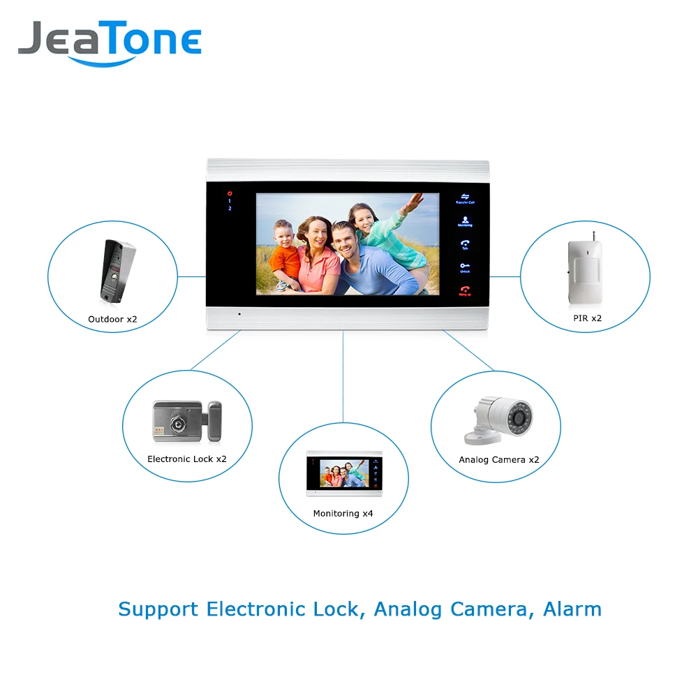 Видеодомофон JeaTone проводной дверной звонок 7 дюймов 1200TVL цветной дисплей Домашняя