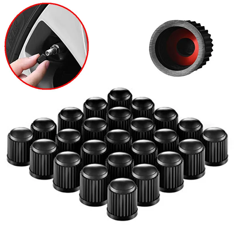 10pcs/lot Car Tire Valve Stems Caps Dome Shape Dust Valve Black Bike Tyre Plastic Cap with Rubber Seal Ring Car Accessories