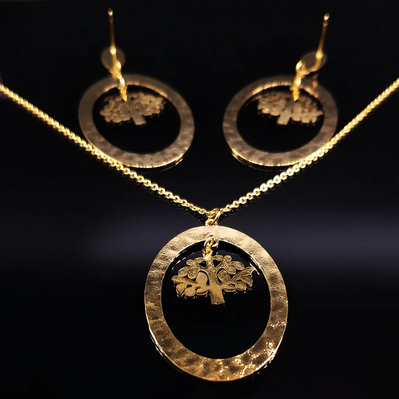 2020 Древо жизни из нержавеющей стали комплект ювелирных изделий Перу золотого