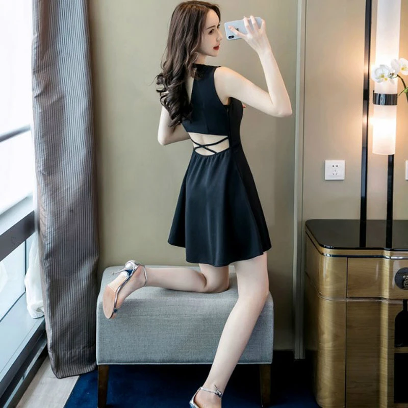 Женский корсет без рукавов Черное мини платье женское однотонное вечернее