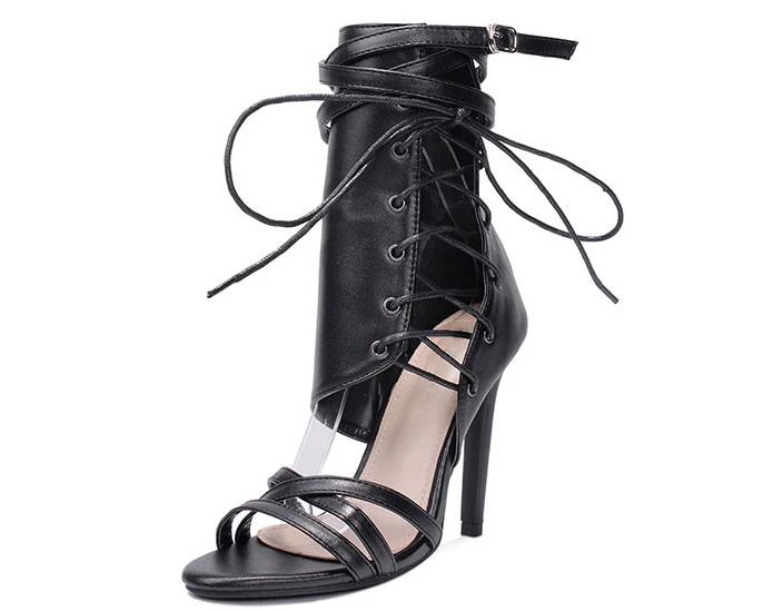 Online Moraima Snc Sandal Gladiator Wanita T-tied Hitam Krem Sepatu Sandal Hak Tinggi Wanita Berenda Sepatu Bot Musim Panas Potongan Seksi Wanita
