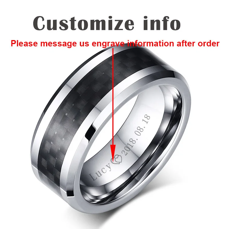 Personalize Vnox Вольфрам кольца карбида для мужские черные углерода Волокно Для мужчин S кольца ювелирные изделия - Цвет основного камня: Personalize