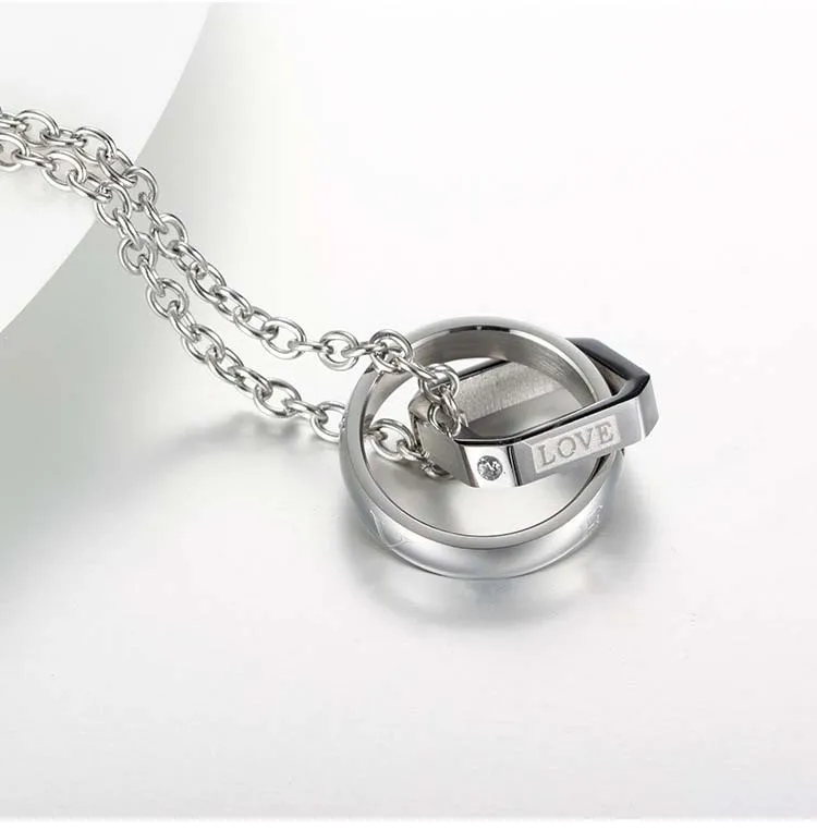 Пара Ожерелье для влюбленных круглый кристалл квадратная подвеска 316L