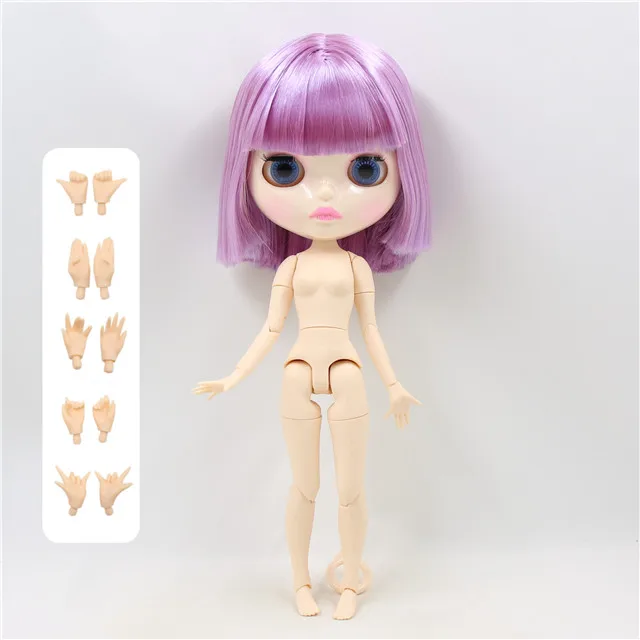 Заводская кукла blyth BL2137 фиолетовые волосы блестящее лицо новая Лицевая панель губы вырезает белую кожу суставное тело 30 см 1/6 - Цвет: doll with hands A