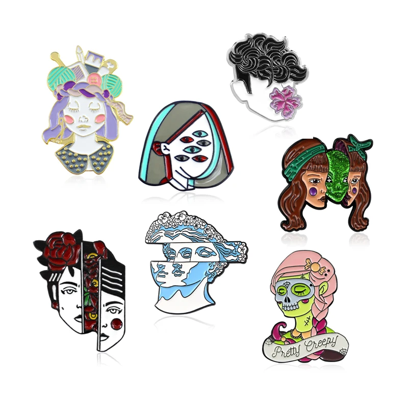 Креативная брошь в виде загадочного лица для женщин зеленая инопланетянина