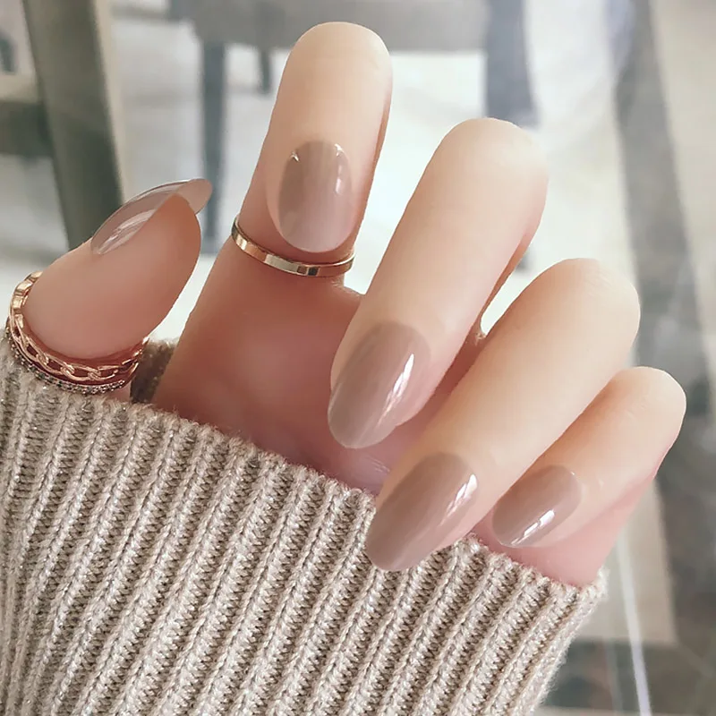 24 шт. накладные ногти телесного цвета для женщин носимые средней длины с круглой