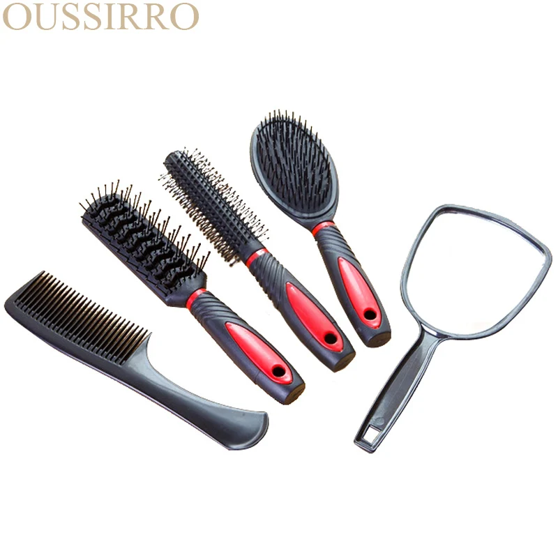 5pcs Professional Hair Salon Comb And Mirror Kits Barber Brushes Anti-static Hairbrush Care Styling | Красота и здоровье