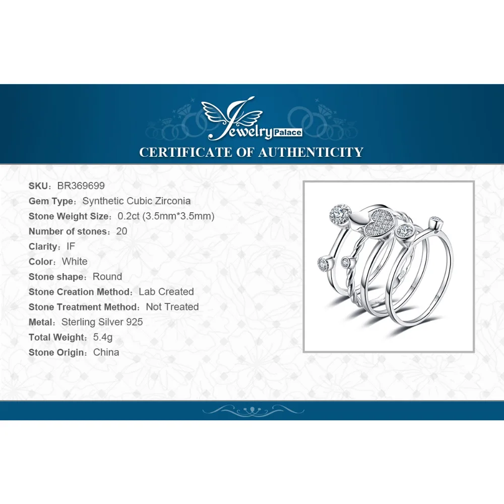 JewelryPalace Heart Love Anniversary Engagement Wedding Band 4 Ring Sets Real 925 Sterling Silver Jewelry Gift for Mother's Day |
