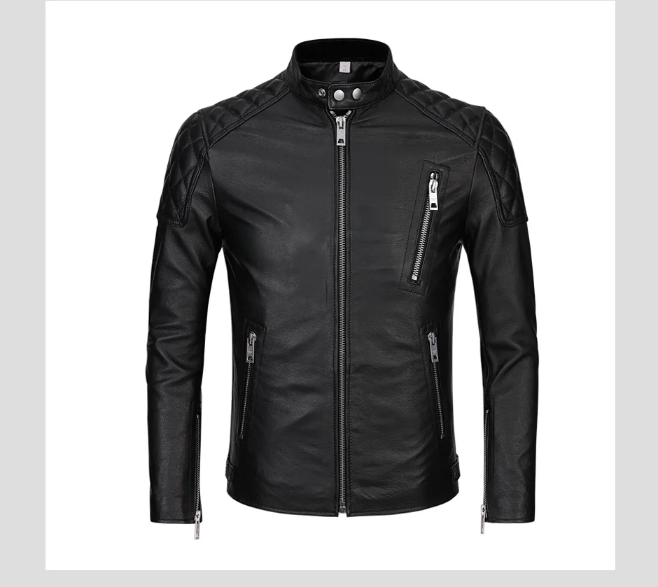 Brand New Cow Leather Jacket Men Designer Luxury Moto&biker Leather Jacket Young Fashion Real Genuine Leather Coat Men