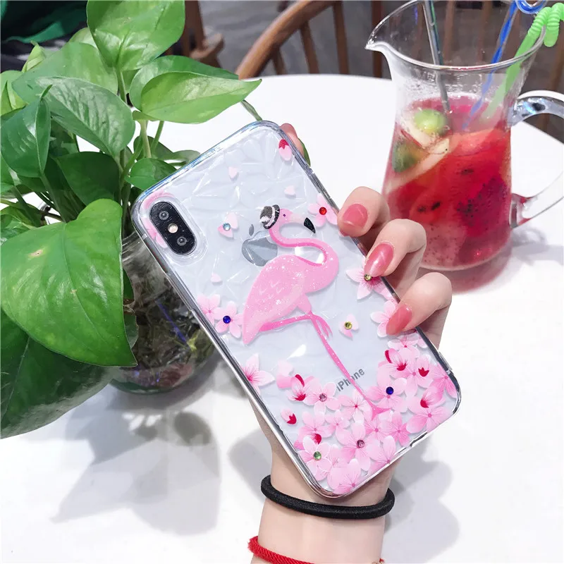 Модный рельефный чехол Kerzzil с рисунком фламинго для iphone X 6 7 8 Plus 6S прозрачные чехлы