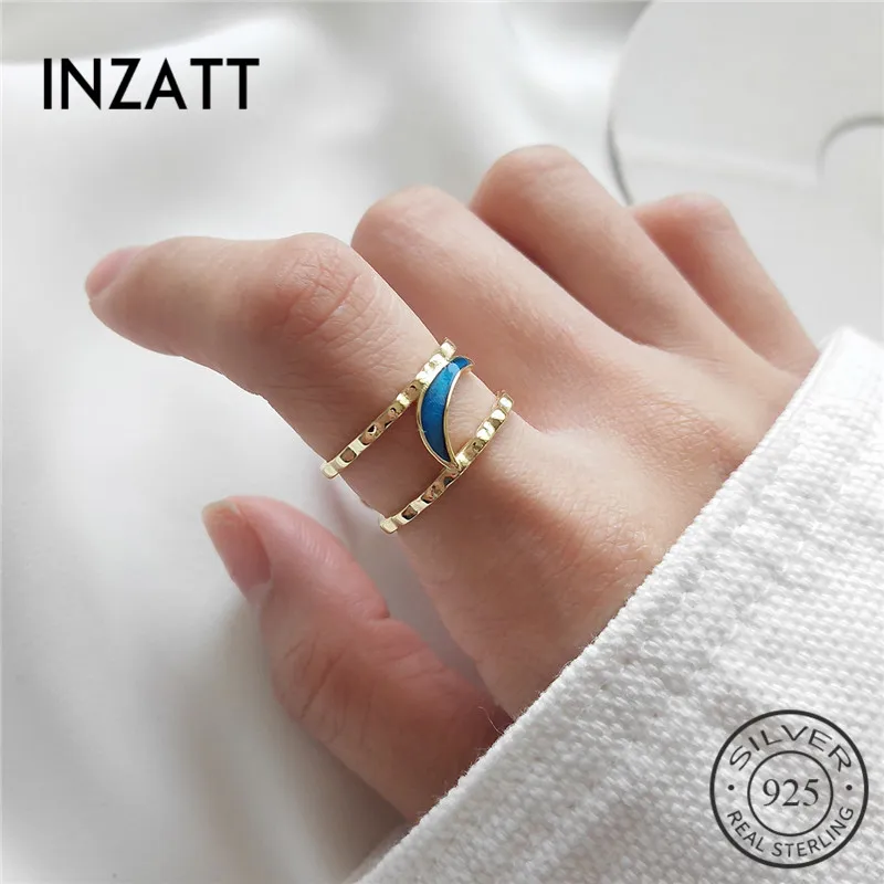 INZATT, настоящее 925 пробы, серебряная, синяя эмаль, Луна, милое ажурное кольцо, хорошее ювелирное изделие для женщин, Свадебная вечеринка, Bague femme mode