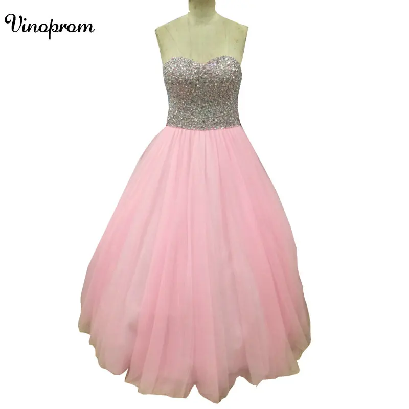 Сделанное на заказ Тюлевое бальное платье милой длиной до пола с бусинами и