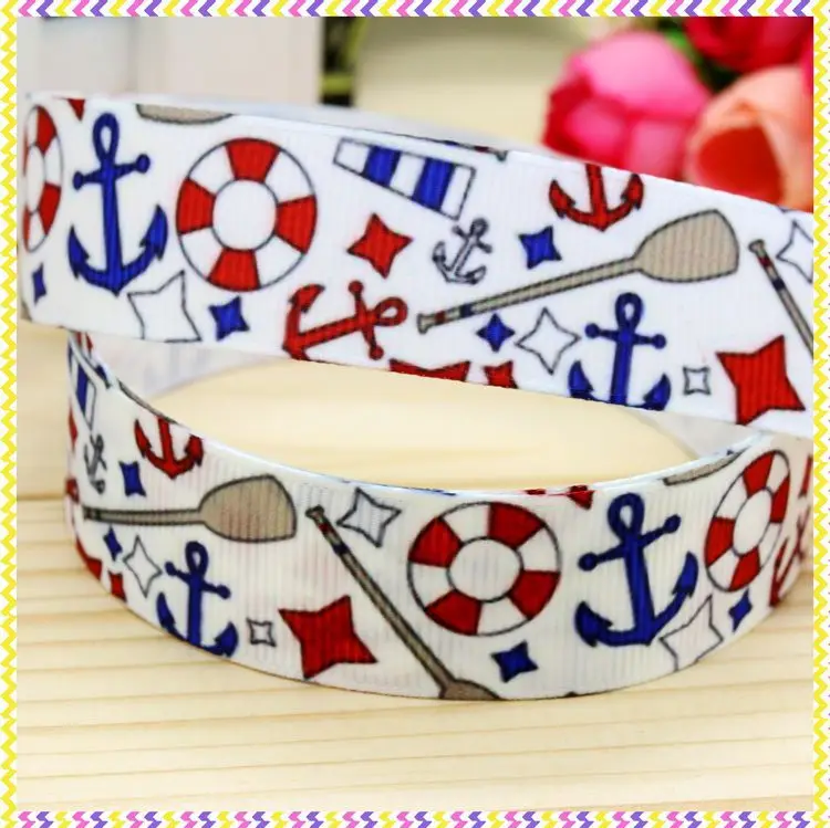 

7/8inch Free Shipping Navy Printed Grosgrain Ribbon Material Headwear Party Decoration Diy Wholesale OEM 22mm P4112