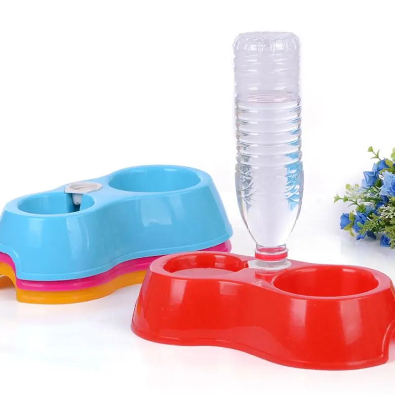 WHISM Plastic Dual Use Dog Bowl Pet Cage Double Bowls For Puppy Cat Automatic Water Drinking Bowls Food Feeding Dish Dogs Feeder