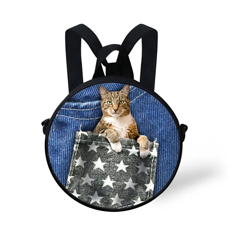 Детский рюкзак Круглый с 3D принтом кота для детского сада на плечо Экологичная