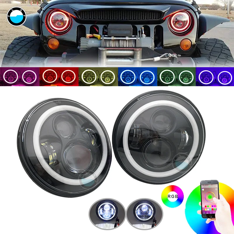 7 &quotкруглые умные часы Bluetooth RGB H4 Hi/ближнего и дальнего света фары Halo Кольцо DRL для