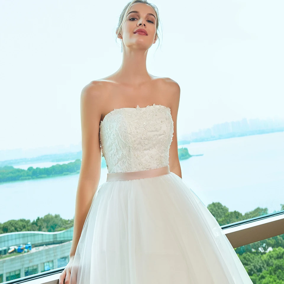 Dressv элегантное бальное платье свадебное без бретелек с коротким шлейфом