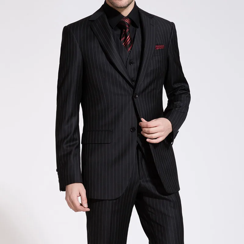 Custome Homme мужской костюм в черную полоску 3 предмета (пиджак + брюки жилет галстук)