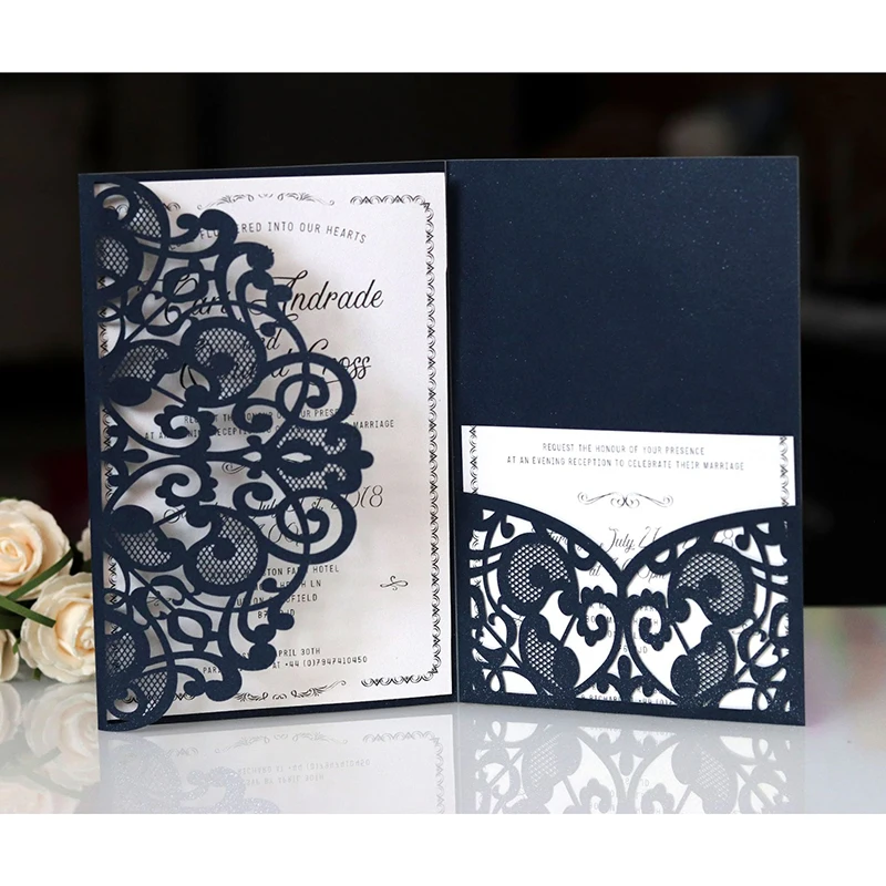 1pcs Blue White Elegant Laser Cut Wedding Invitation Cards Greeting Card Customize Business With RSVP Cards Decor Party Supplies rsvp