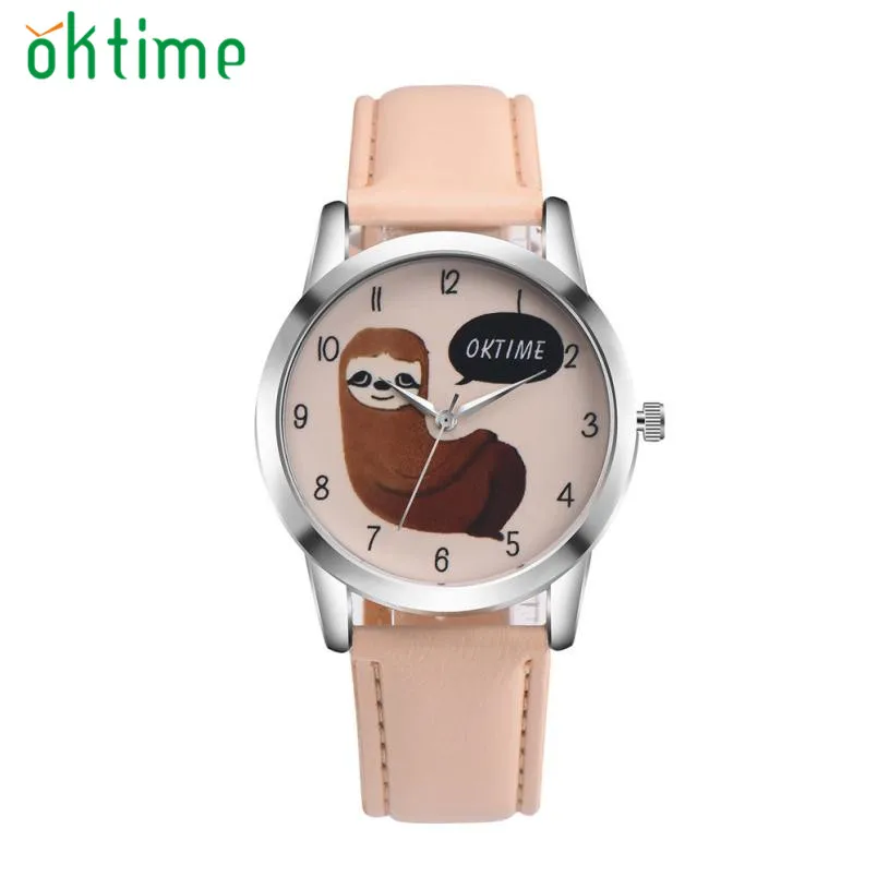 Хорошего качества OKTIME Ретро мультфильм Koala дизайн кожаный ремешок Аналоговый