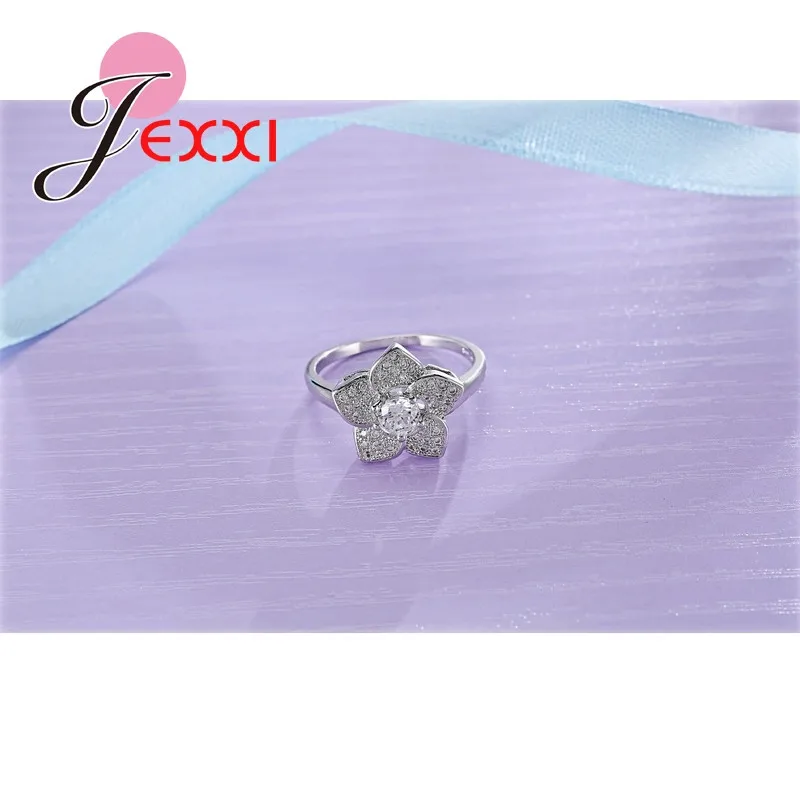 925 Sterling Silver Ring Plant Series Sharp Corner Flower Ornament White Crystal Cubic Zirconia For Women Girl Birthday Present | Украшения