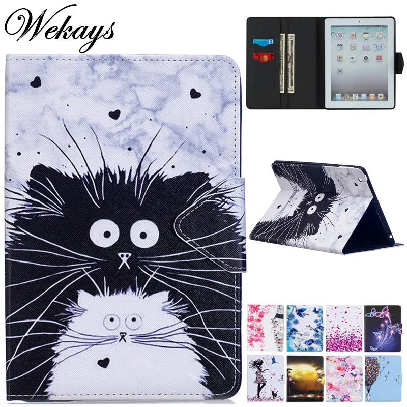 

Wekays For Coque Apple IPad 9.7 inch 2018 Cute Cartoon Cat Leather Flip Fundas Case sFor IPad 9.7 2017 A1822 A1823 Cover Cases