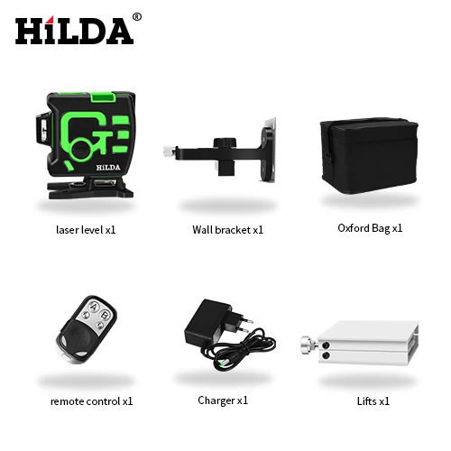 SET 1 HILDA 3D лазерный уровень самонивелирующийся 360 горизонтальный и вертикальный крест зеленый 12 линий 3D поворотный Уровень лазерный Горизонтальный Вертикальный - Цвет: SET 1
