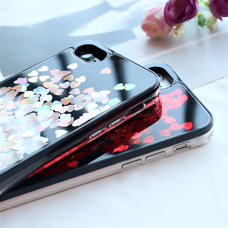 Для iphone 8 plus чехол с блестящим сердечком и динамическим жидким покрытием для iPhone7