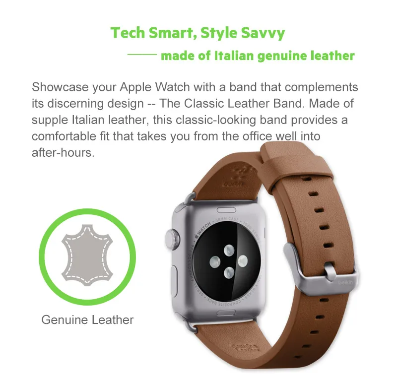 Belkin Оригинал Премиум классический итальянский кожаный ремешок для Apple Watch 38 мм с