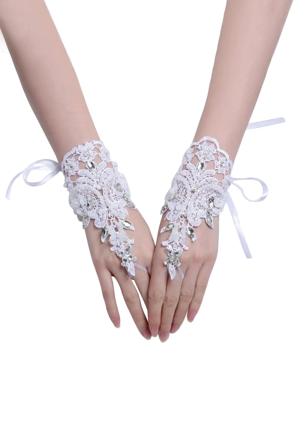 

Babyonline White Ivory Fingerless Lace Beaded Bridal Gloves 2 Pieces/Pair In Stock Wedding Gloves for Bride