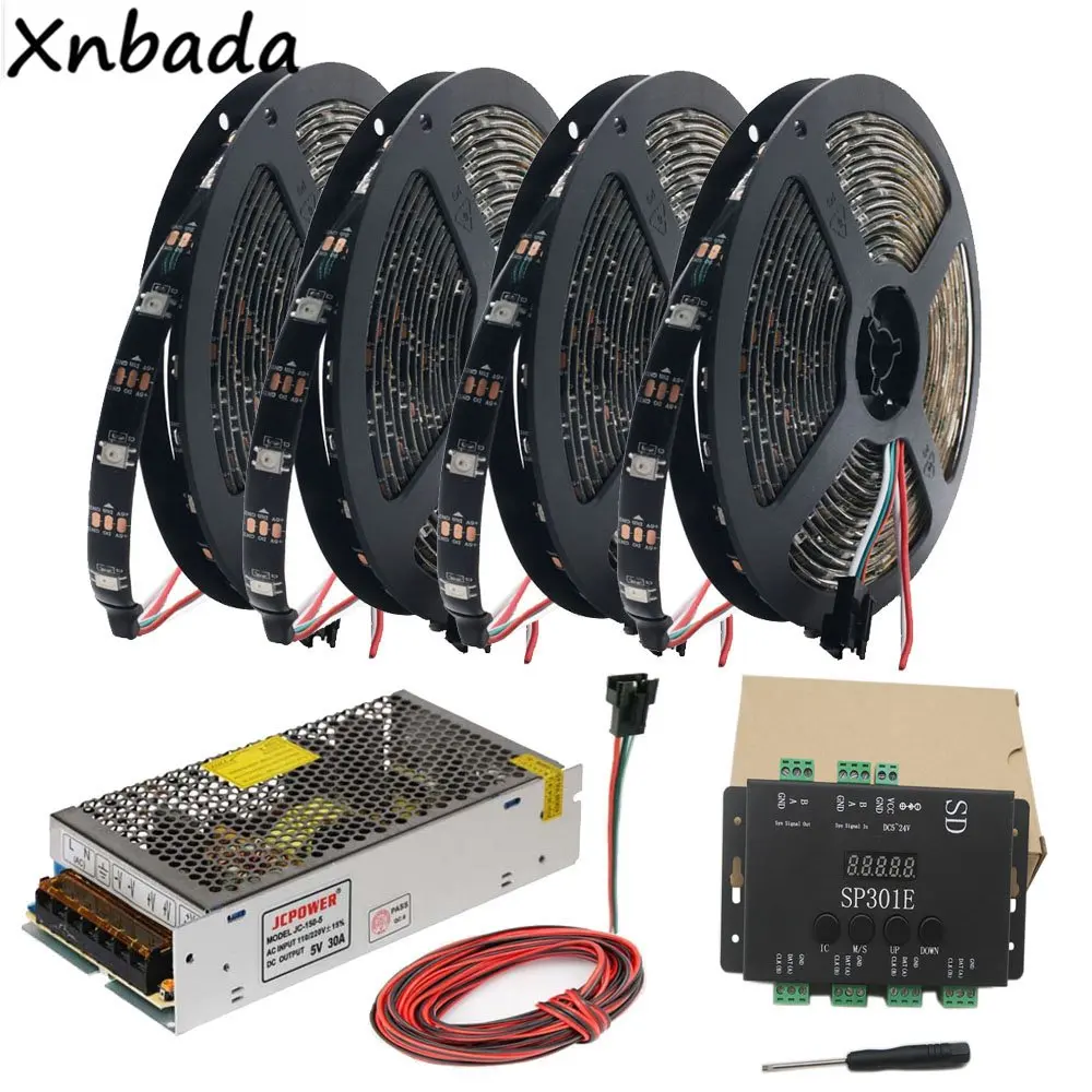 

WS2812B WS2812 RGB Led Strip Light Tape SP301E Syn Signal Programmable Pixel RGB LED Controller DC5V Led Transformer Kit