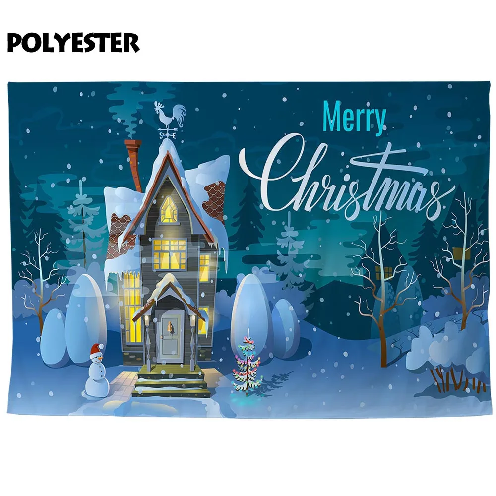 Allenjoy фон для фотографии Рождество синий дом снег мультфильм новый год