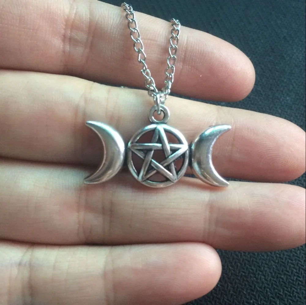 20 шт./лот Оптовая Античный Серебряный тон Wiccan тройной Луны кулон богиня Пентакль