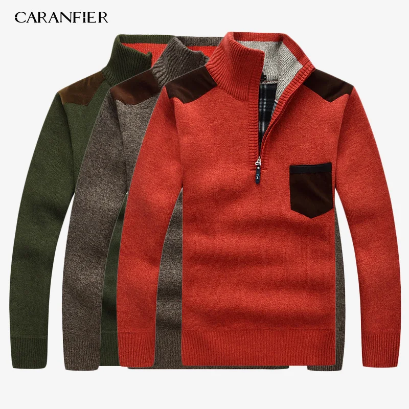 3PCSHK CARANFIER, 3 шт., новинка, мужские свитера, толстые, теплые, зимние, на молнии, пуловер, кашемир, шерсть, свитер, для мужчин, трикотаж, Homme, размера плюс, 3XL - Цвет: 3PCSHK