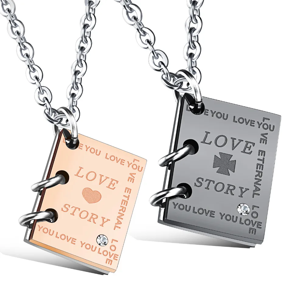 Новый Дизайн книги Love Story 316L кулон из нержавеющей стали пара модное ожерелье
