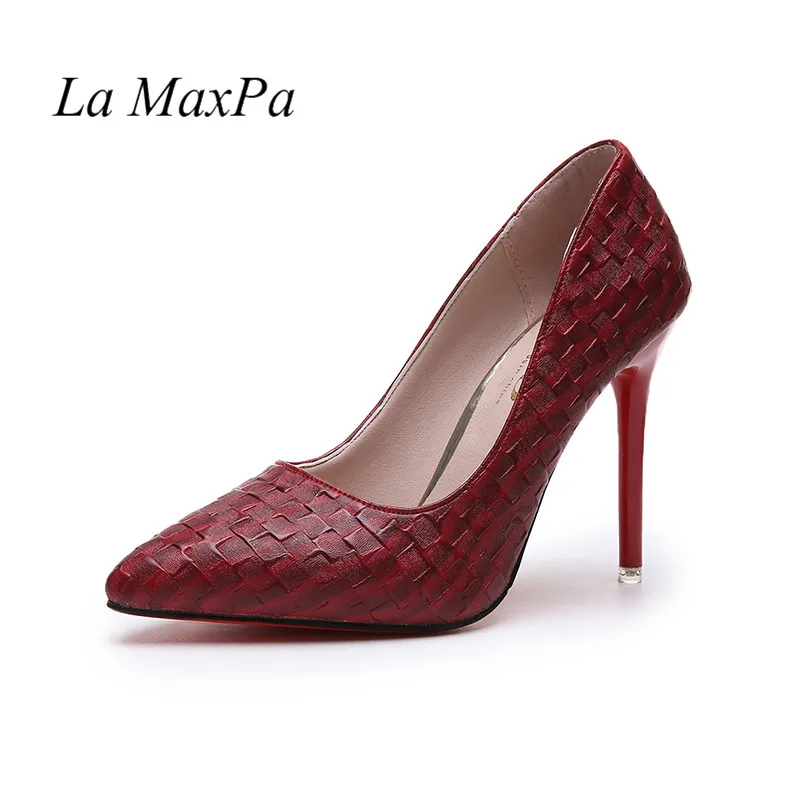 red La MaxPa/Новинка года; модные женские туфли-лодочки на высоком каблуке; классические пикантные свадебные туфли на тонком каблуке; цвет белый, красный, синий, черный; большие размеры 34-40 - Цвет: red