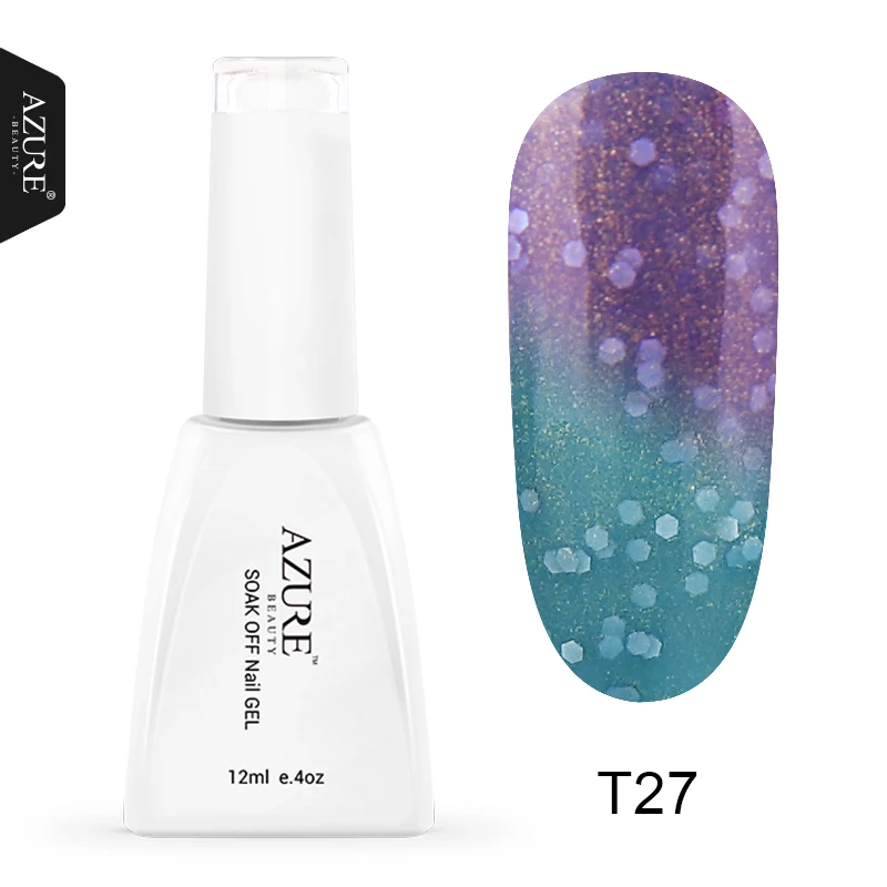 T27 Azure beauty, термальный УФ-гель для ногтей, меняющий цвет, с температурой, замачивается, светодиодный лак, долговечный Гибридный гвоздь, 12 мл - Цвет: T27