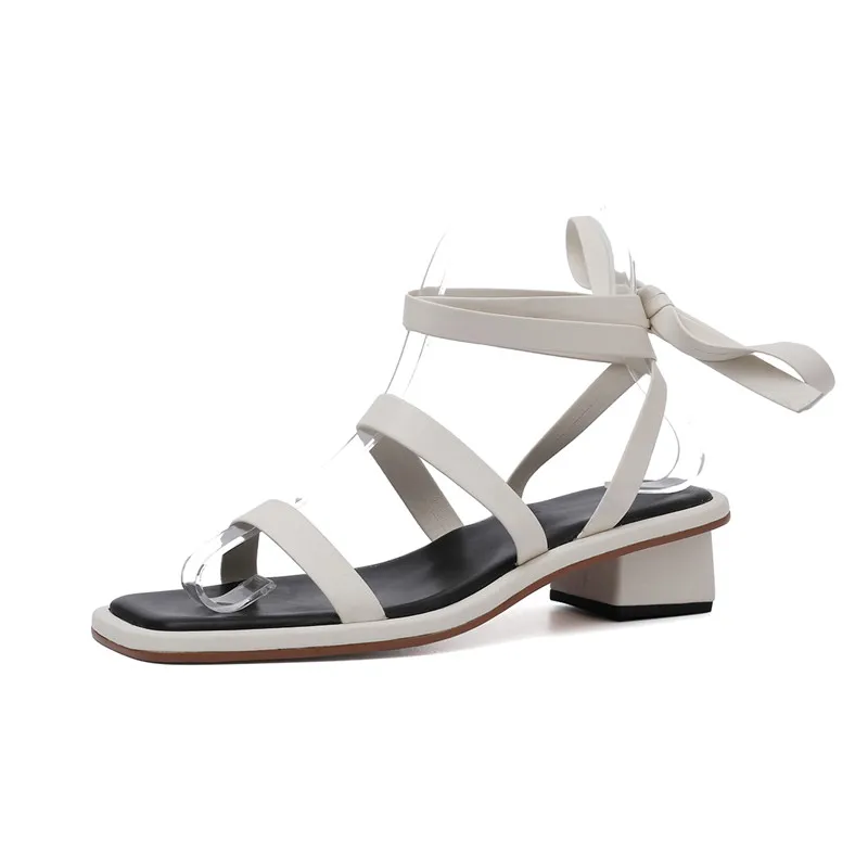 Женские пляжные сандалии гладиаторы YMECHIC черные бежевые из натуральной кожи с