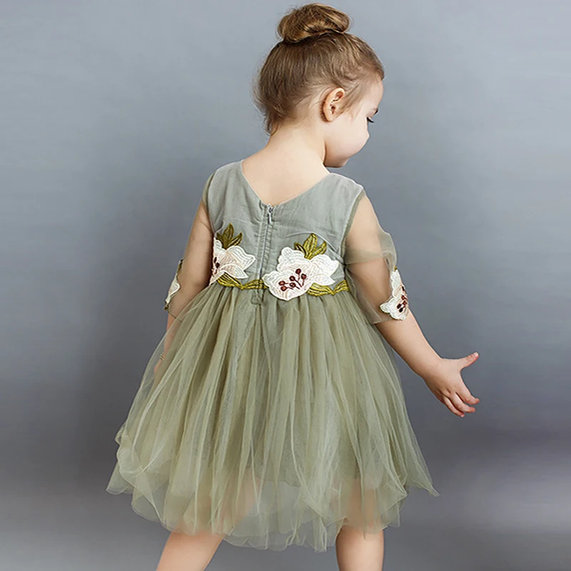 Baby Girl Dresses 2019 Embroidered Flower Fairy Mesh Princess spring girl beach floral dresses Long-sleeved children's clothing | Детская