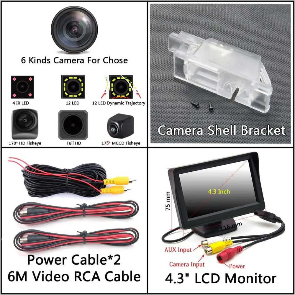 Camera 4.3 inch LCD 175 градусов MCCD типа «рыбий глаз» 12LED HD камера заднего вида Камера для Citroen C5 C4 peugeot 301 308 408 508 седан C5 307 хэтчбек 307CC автомобиля - Название цвета: Camera 4.3 inch LCD