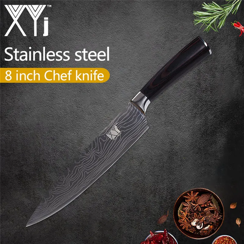 G.8 chef knife XYj 6 шт. набор ножей из нержавеющей стали Высокоуглеродистый 7cr17 острое лезвие цветная деревянная ручка нож рыба мясо фрукты кухонные аксессуары - Цвет: G.8 chef knife
