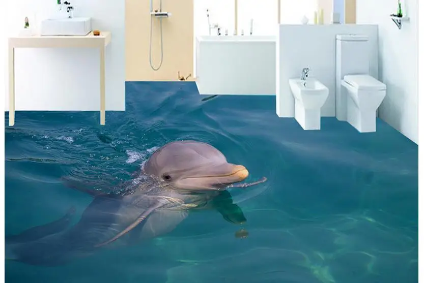 3D обои с рисунком пола морской дельфин ванная комната 3d напольные картины пвх