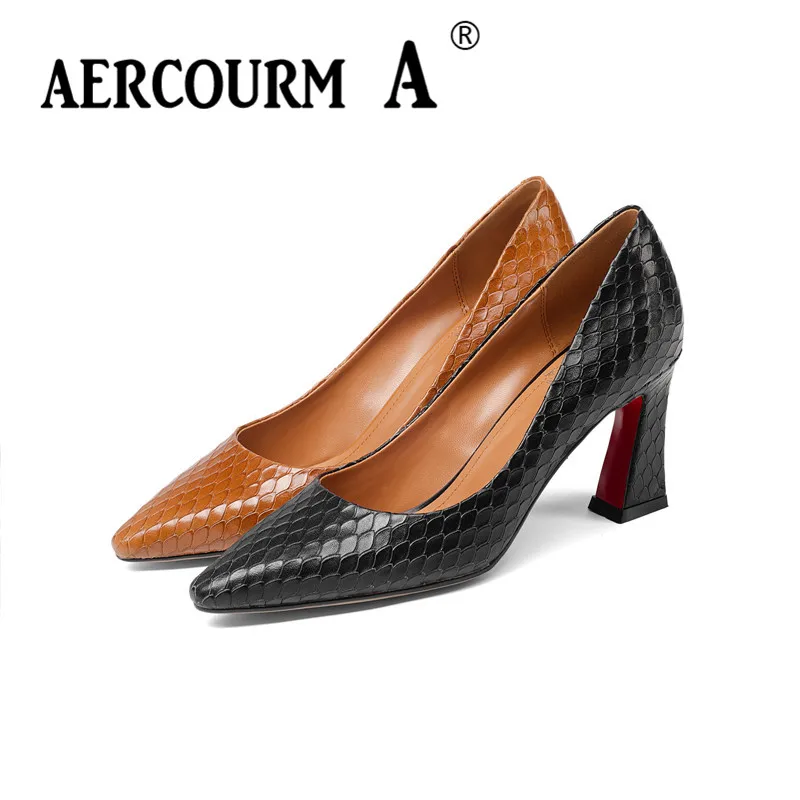 Женские туфли лодочки из натуральной кожи со змеиной кожей|square heel pumps|heels pumpsshoes